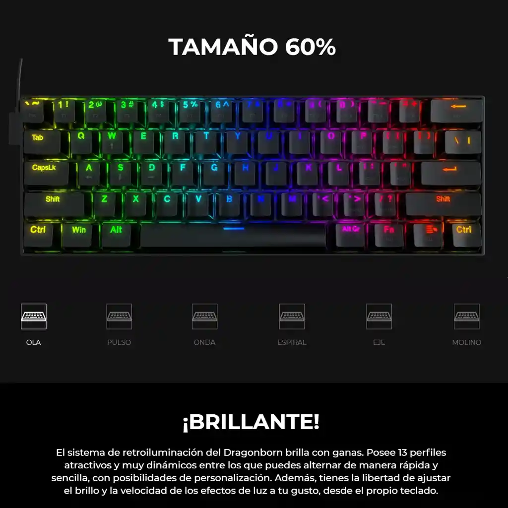 Teclado Gamer Redragon K630-rgb-sp Dragonborn 60% Sw-brown