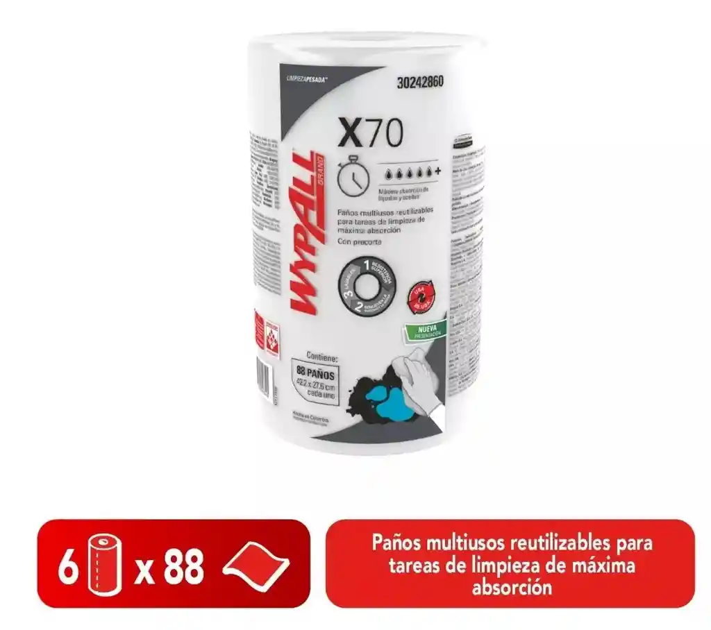 Paños De Limpieza Wypall 88 Paños X70 Multiusos Blanco
