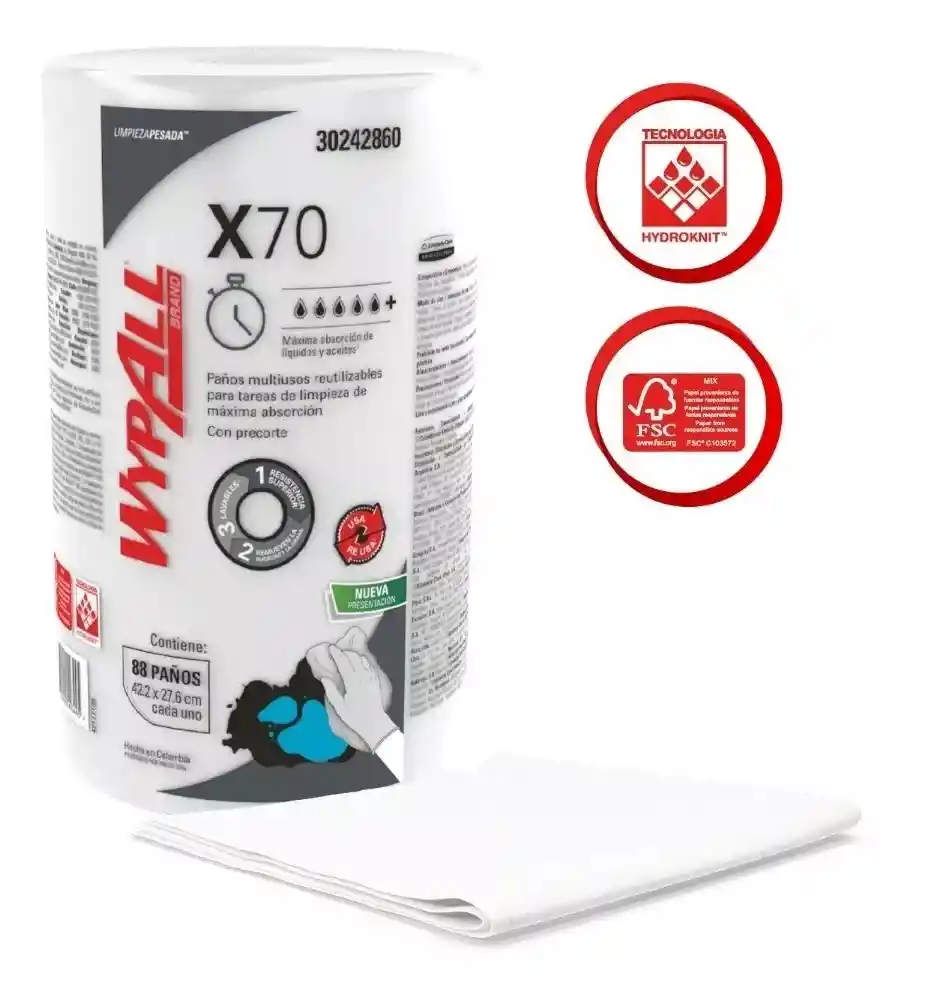 Paños De Limpieza Wypall 88 Paños X70 Multiusos Blanco