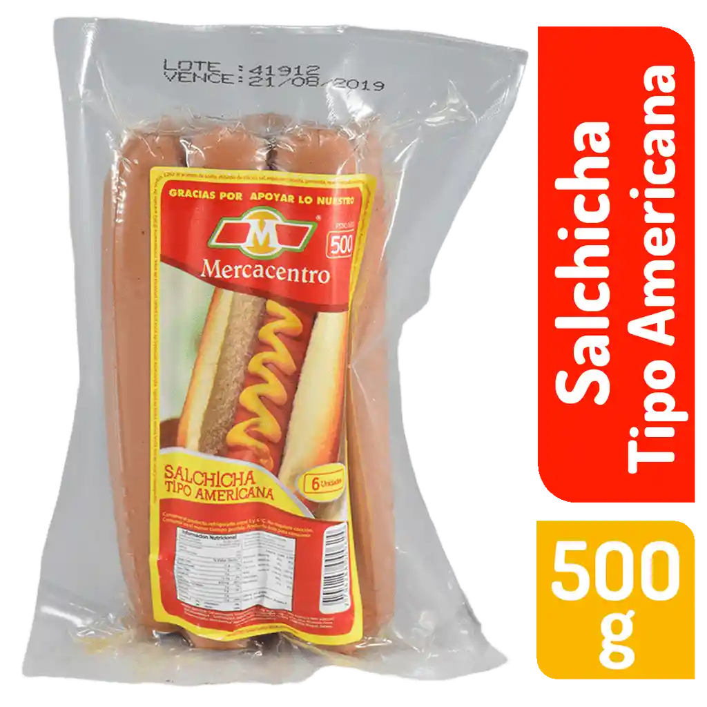 Salchicha Mercacentro Tipo Americana 500 G