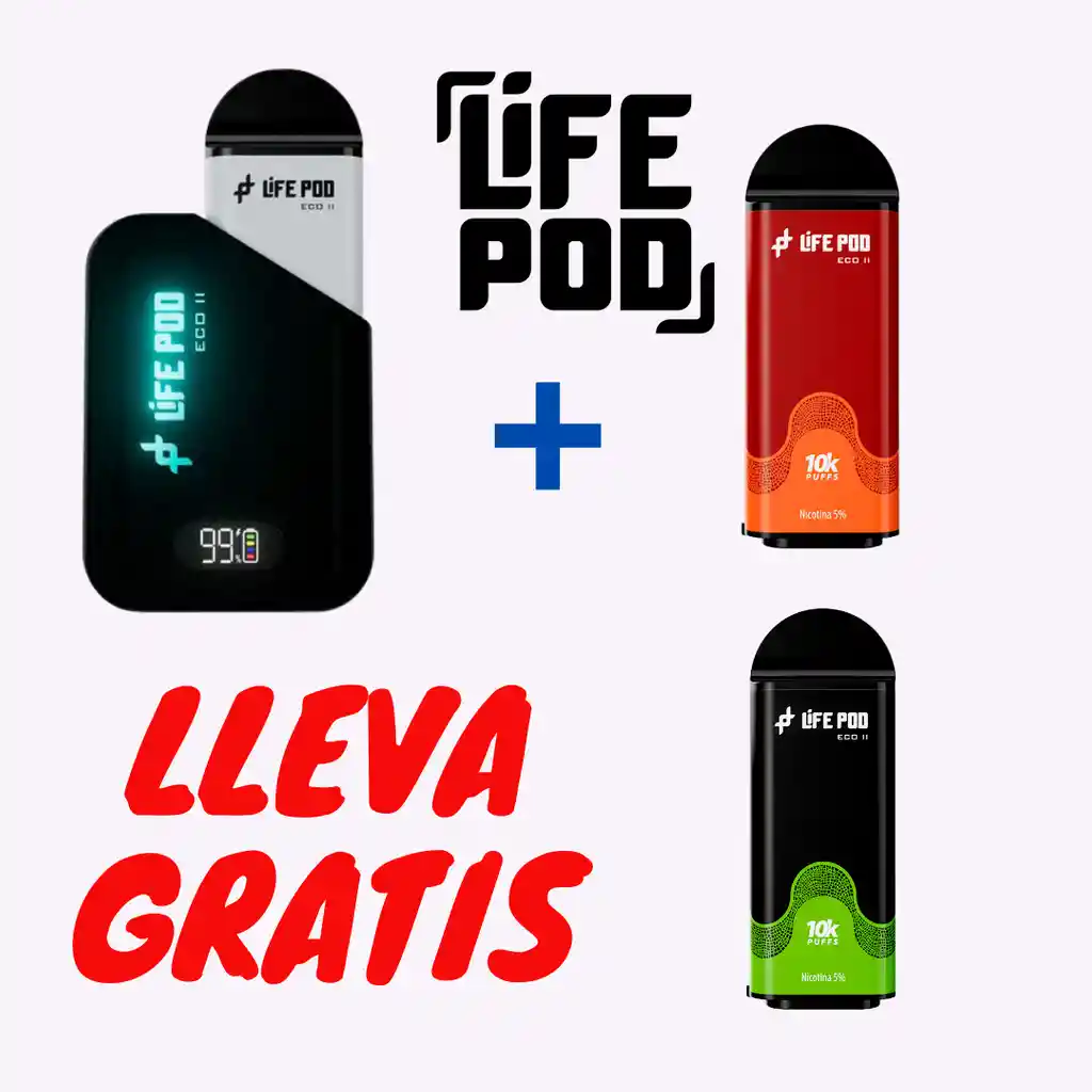 Life Pod Eco 2 Polar Ice + Pod Strong Apple 10k Lleva Gratis Pod monster 10k