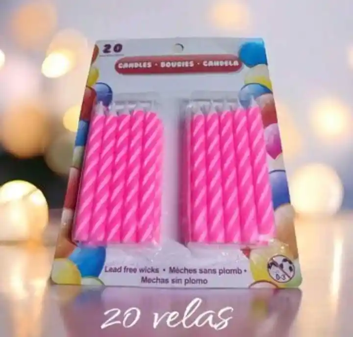 Velas Espiral Color Fucsia X20 Unidades Ideal Para Pastel De Cumpleaños