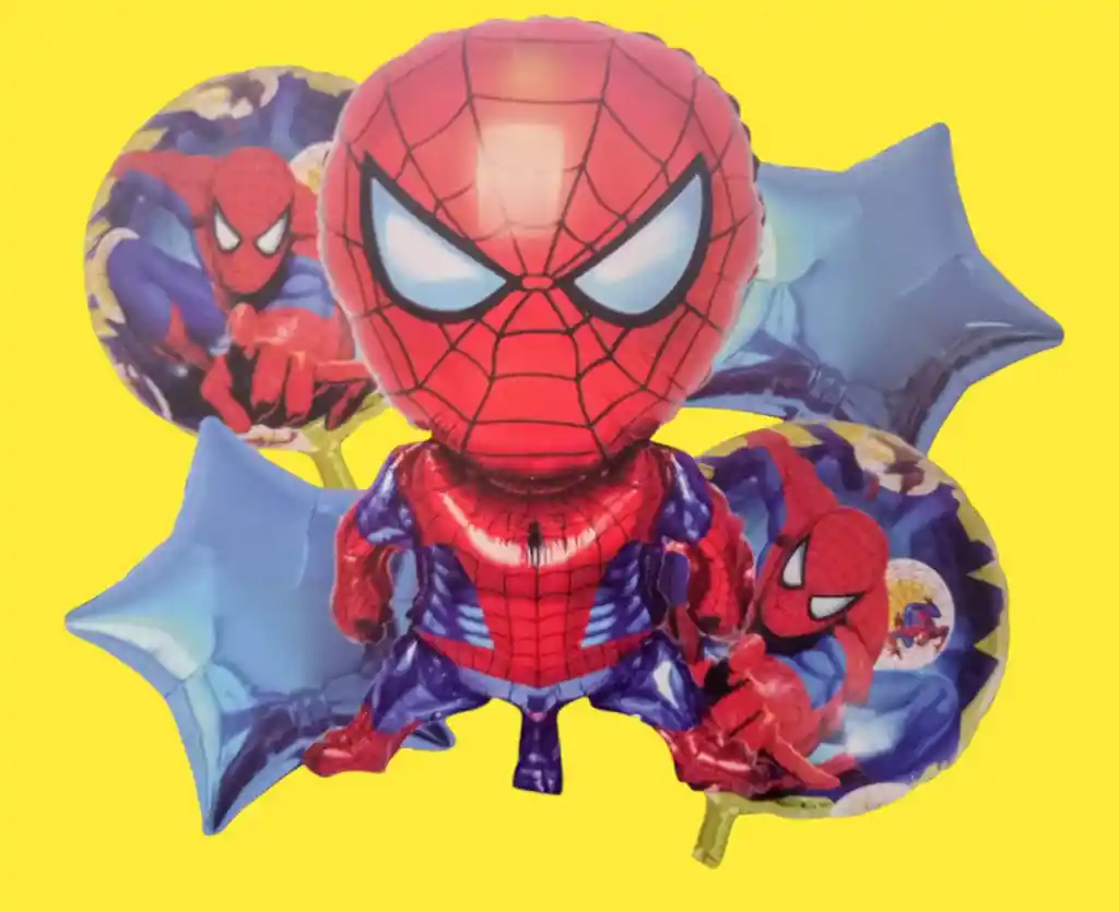 Bouquet X5 Globos Metalizados Spider Man/hombre Araña