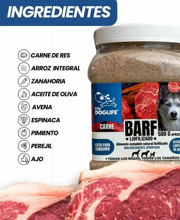 Dieta Barf Para Perros De Carne 500 Gr Alimento Barf Para Mascotas Liofilizado 500 Gr