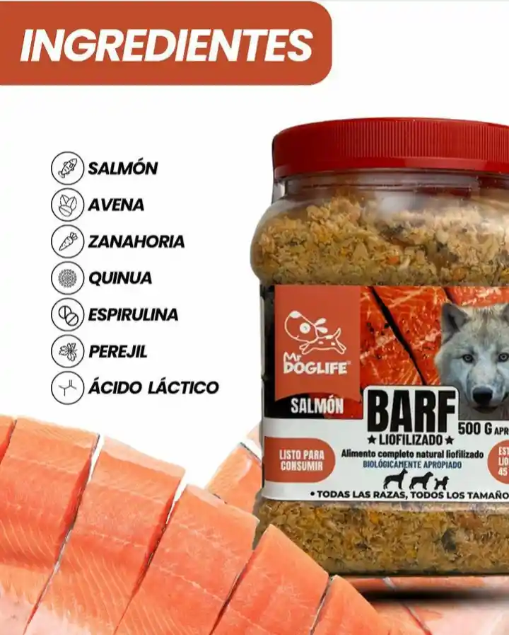 Dieta Barf Para Perros De Salmon 500 Gr Alimento Barf Para Mascotas Liofilizado 500 Gr