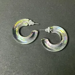 Aretes Gruesos Tipo Candonga Redondo Transparente Tornasol Tamaño Mediano