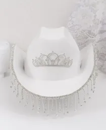 Sombrero De Vaquera De Color Blanco Con Lentejuelas Y Diseño Con Corona Para Niña O Dama para halloween