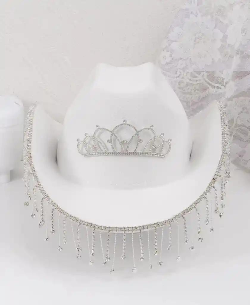 Sombrero De Vaquera De Color Blanco Con Lentejuelas Y Diseño Con Corona Para Niña O Dama para halloween