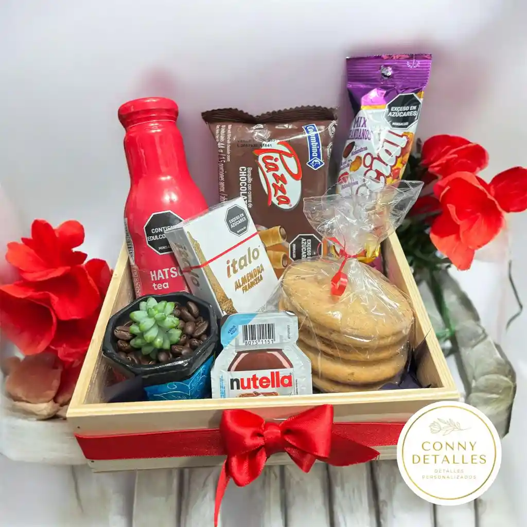 Caja Chic Con Té , Snacks Artesanales Y Una Planta