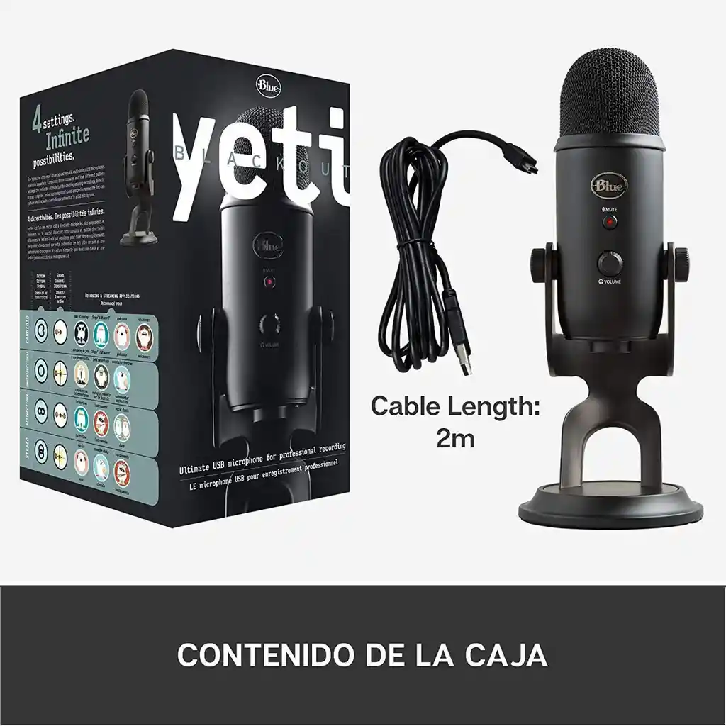 Micrófono Streaming Usb De Condensador Blue Yeti Pc Mac Negro