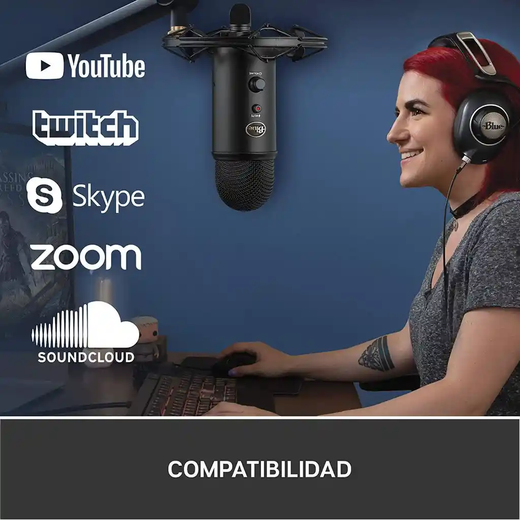 Micrófono Streaming Usb De Condensador Blue Yeti Pc Mac Negro