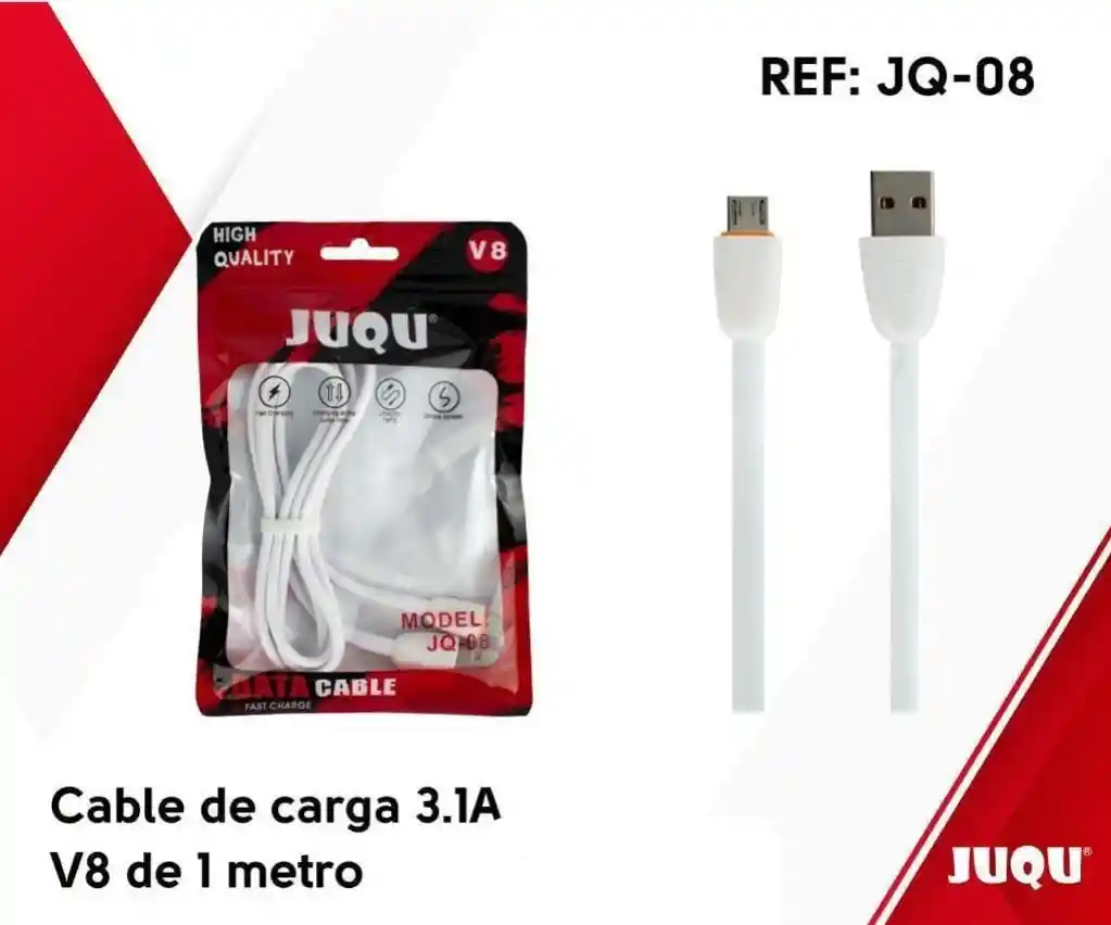 Cable De Carga V8 Juqu 1 Metro 3.1a Ref: Jq-08