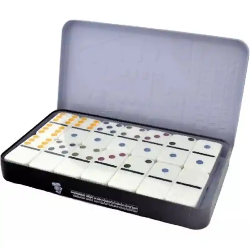 Juego De Domino Doble 6 En Caja Metalica 28 Fichas Con Color