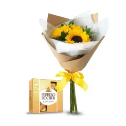 Bouquet De 4 Girasoles Con Chocolates Ferrero Rocher