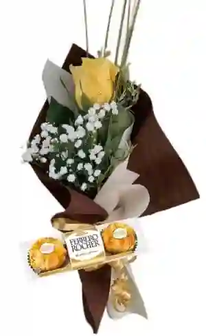 Bouquet De Rosa Iris Con Chocolates Ferrero Rocher