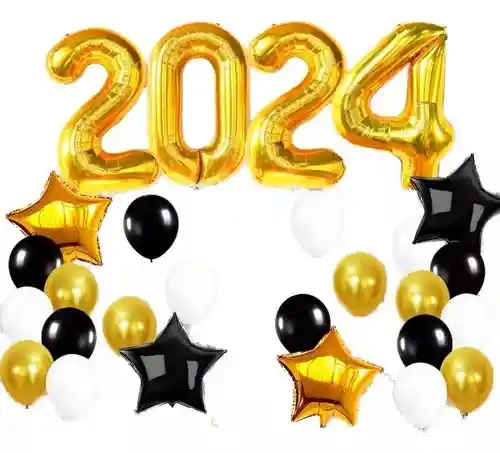 Globos De Año Nuevo Fin De Año 2024 Dorado Negro Grado