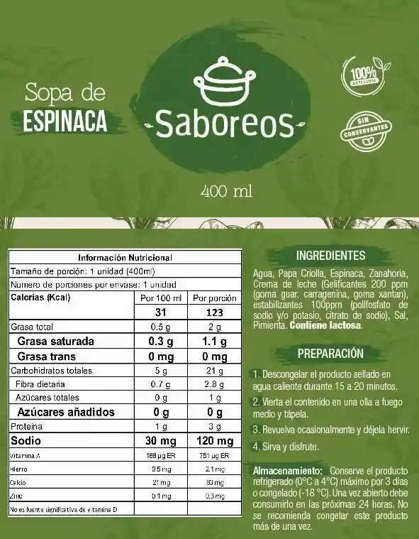 Sopa Espinaca Natural 1p