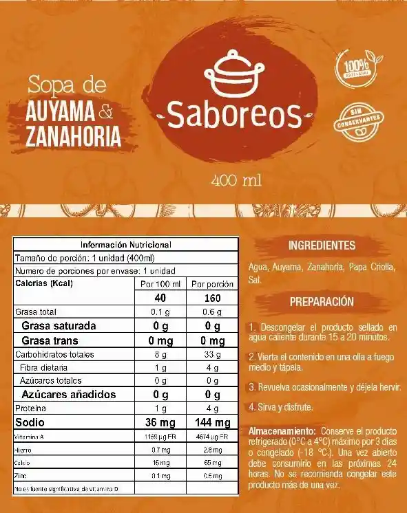 Sopa Auyama Y Zanahoria Natural 1p