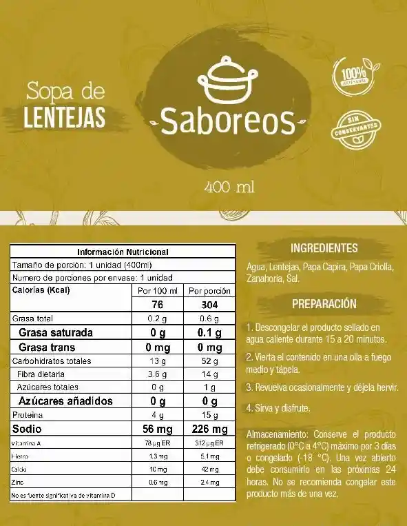 Sopa Lenteja Natural 1p