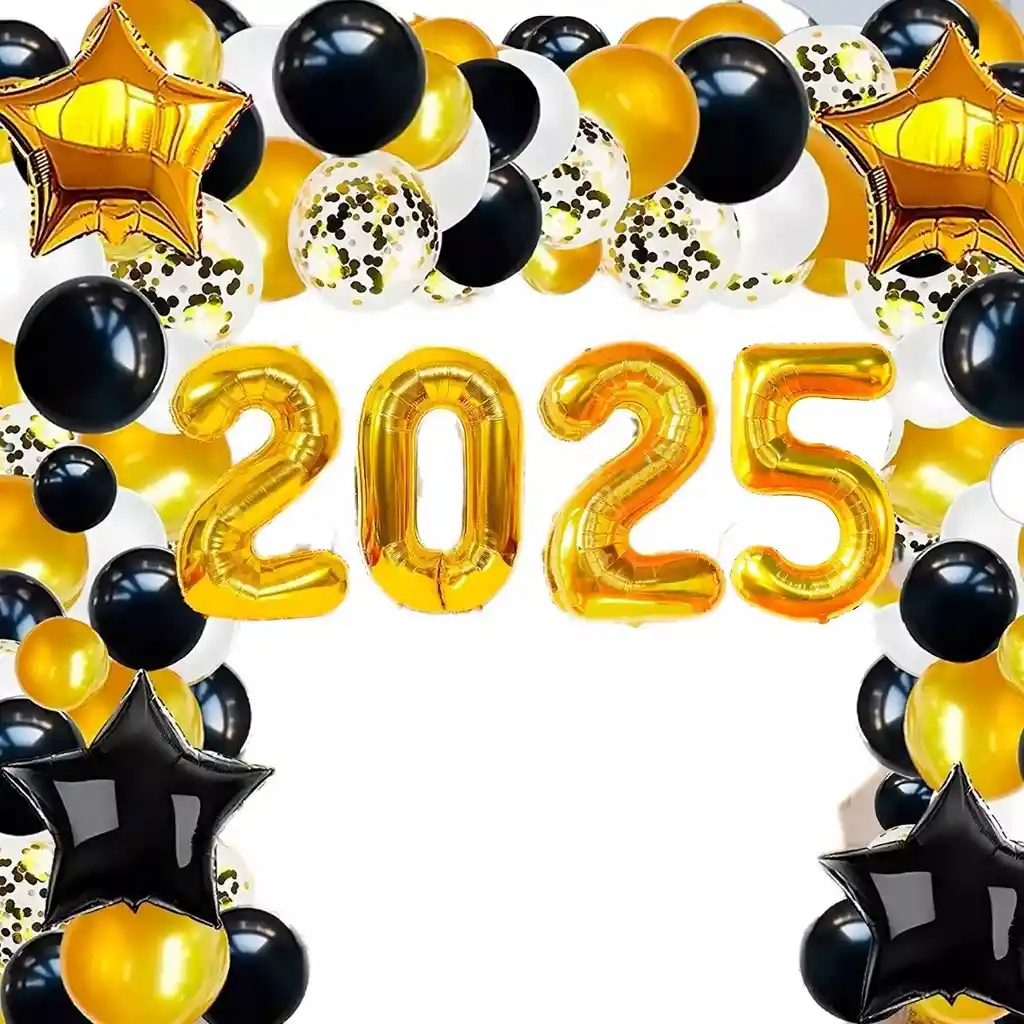 Globo Decoracion Fin De Año Nuevo 2025 Negro Dorado