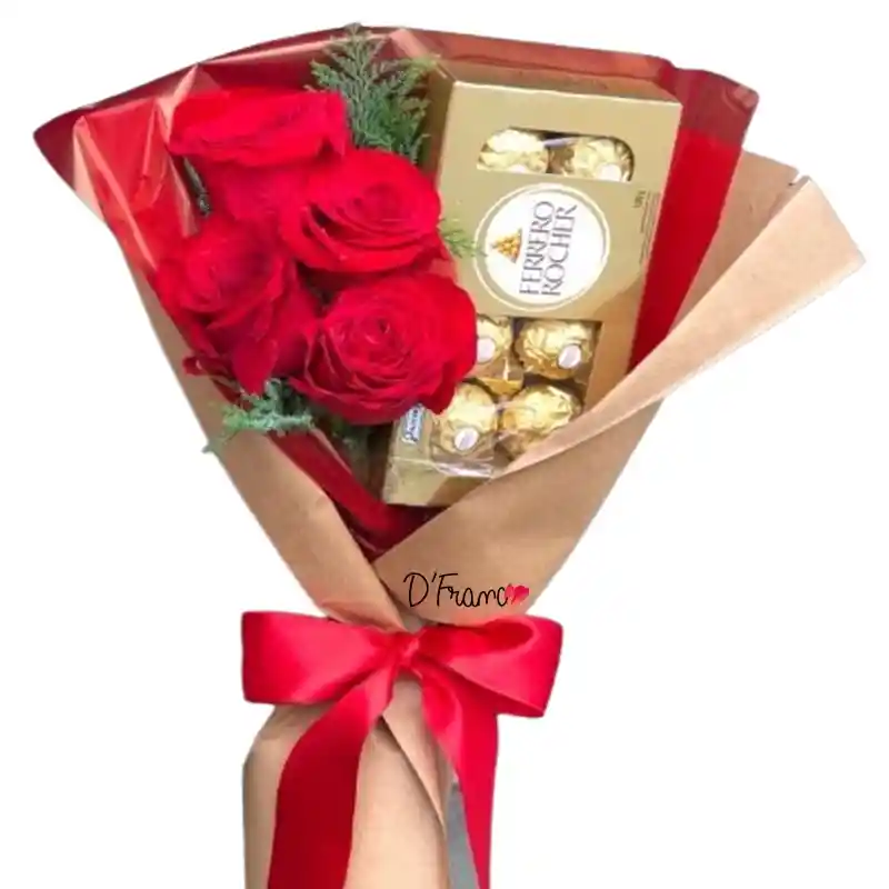 Bouquet De Rosas Con Ferreros