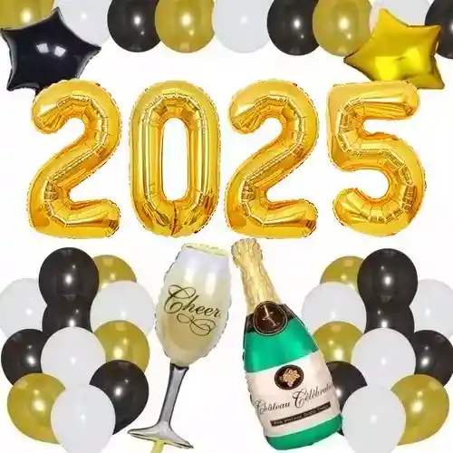 Globo Decoracion Dorado Fin De Año 2025 Champaña Copa