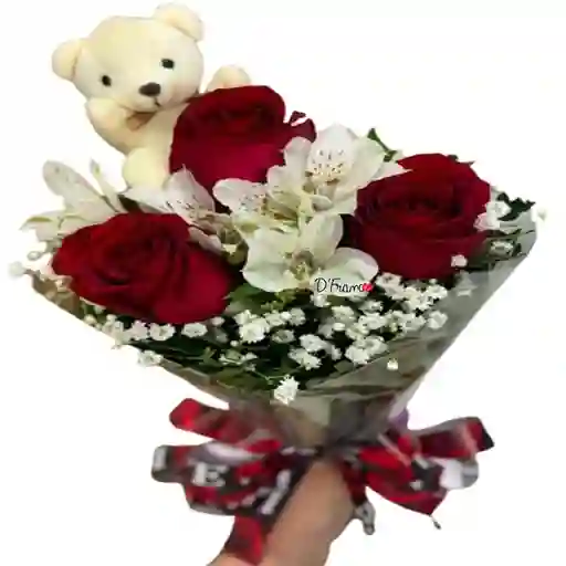 Bouquet De Rosas Con Osito Lindo