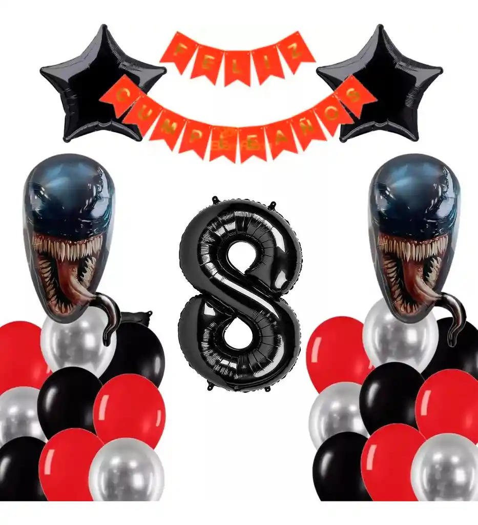 Kit Globos Decoración Venom Cumpleaños Negro Rojo # 8