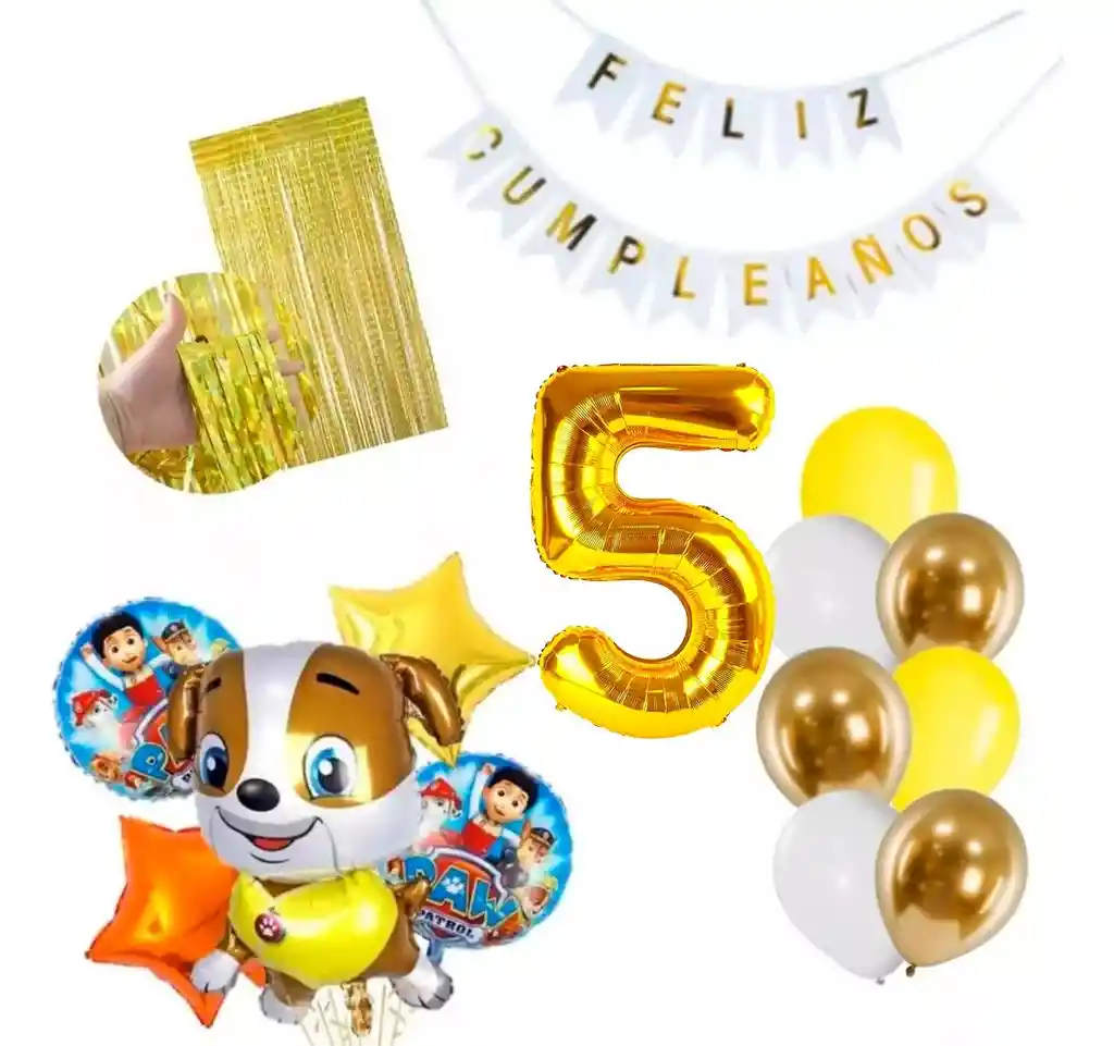 Kit Globos Decoracion Patrulla Canina Rubble Dorado # 5