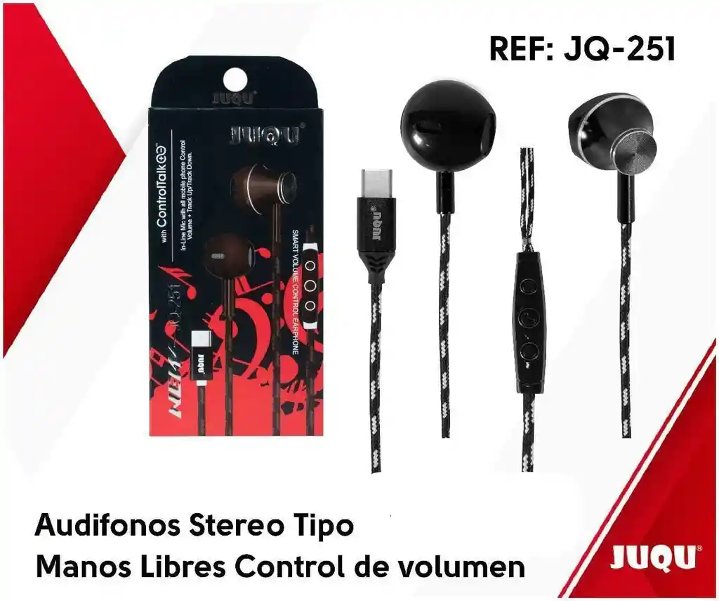 Audifonos Estreo Tipo C Manos Libre Control De Volumen Juqu Ref-251