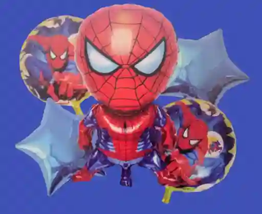 Bouquet X5 Globos Metalizados Spider Man/hombre Araña