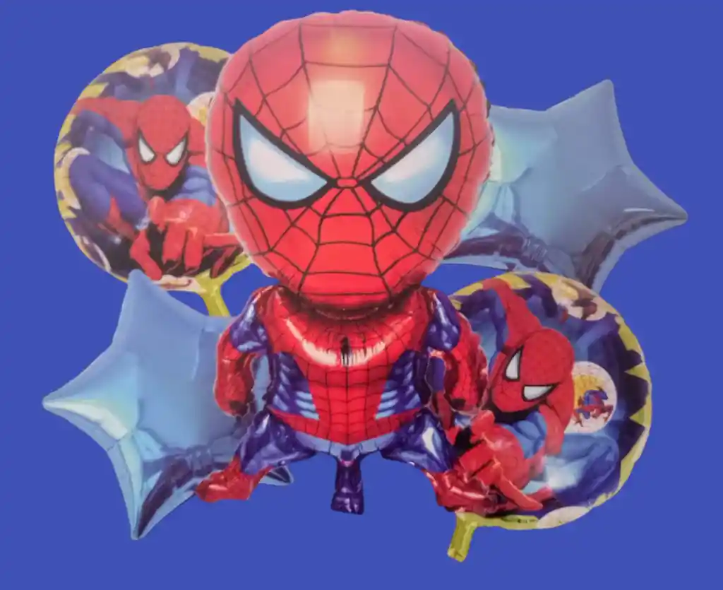 Bouquet X5 Globos Metalizados Spider Man/hombre Araña