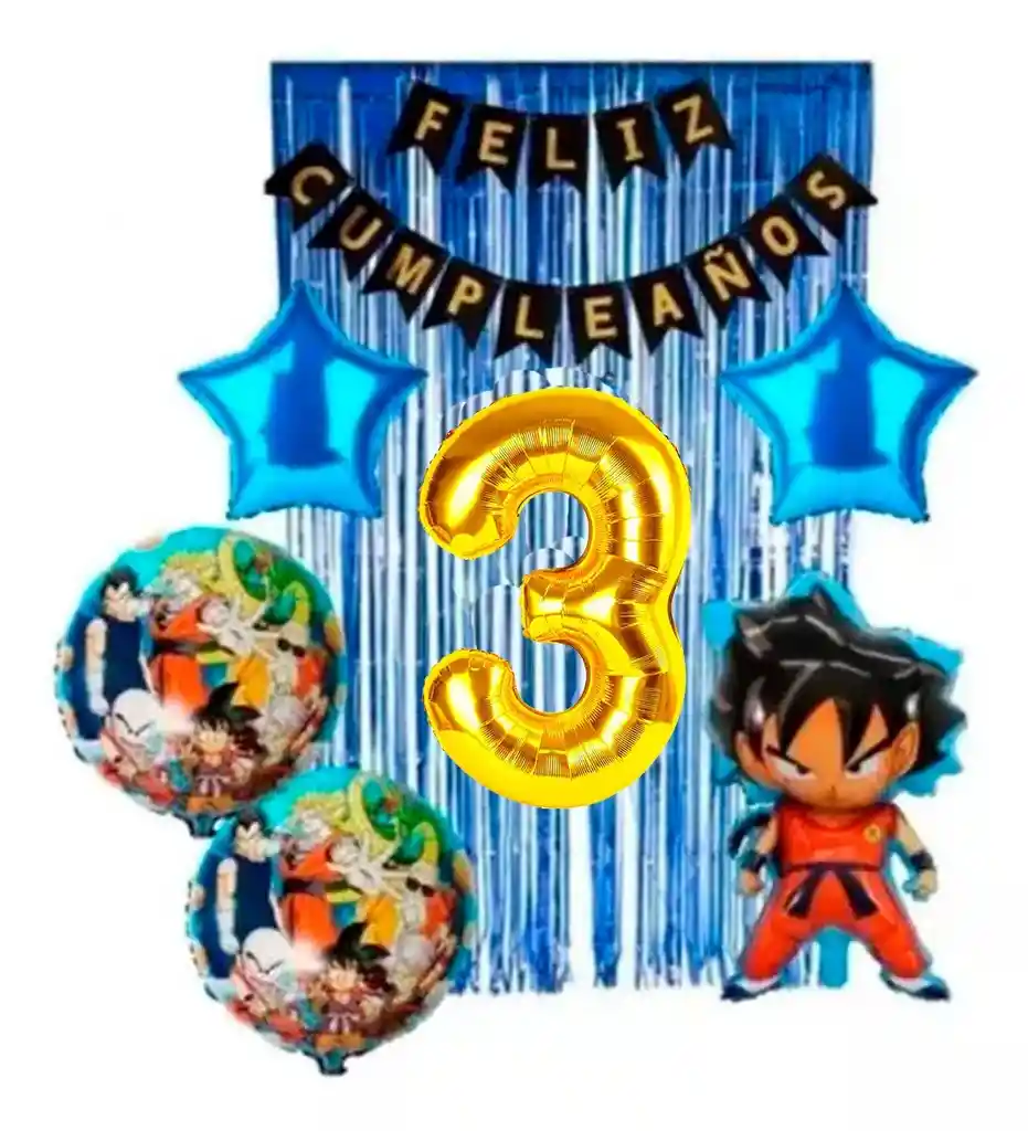 Kit Decoración Globos Dragon Ball Azul Cortina Número # 3