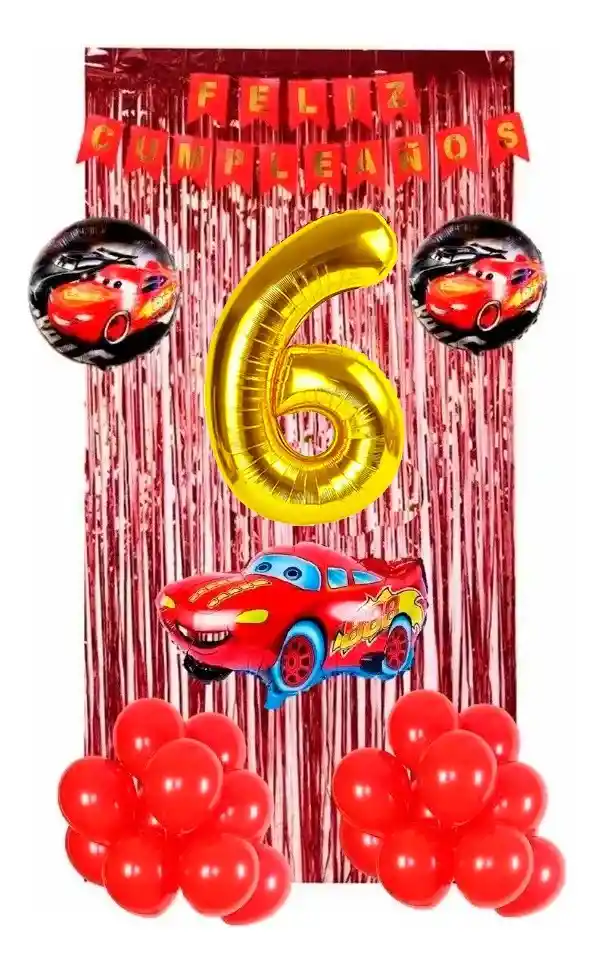 Kit Globos Decoración Cars Carros Rojo Dorado Cortina # 6