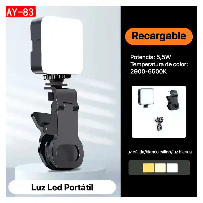 Luz Mini Esenario Video Y Fotos Led Recargable Rgb Con Soporte Clip