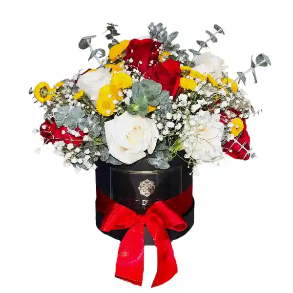 Caja Mediana En Rosas Rojas Y Blancas