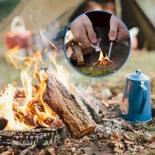 Pedernal Encendedor Camping Supervivencia Iniciador De Fuego + Rascador Metálico