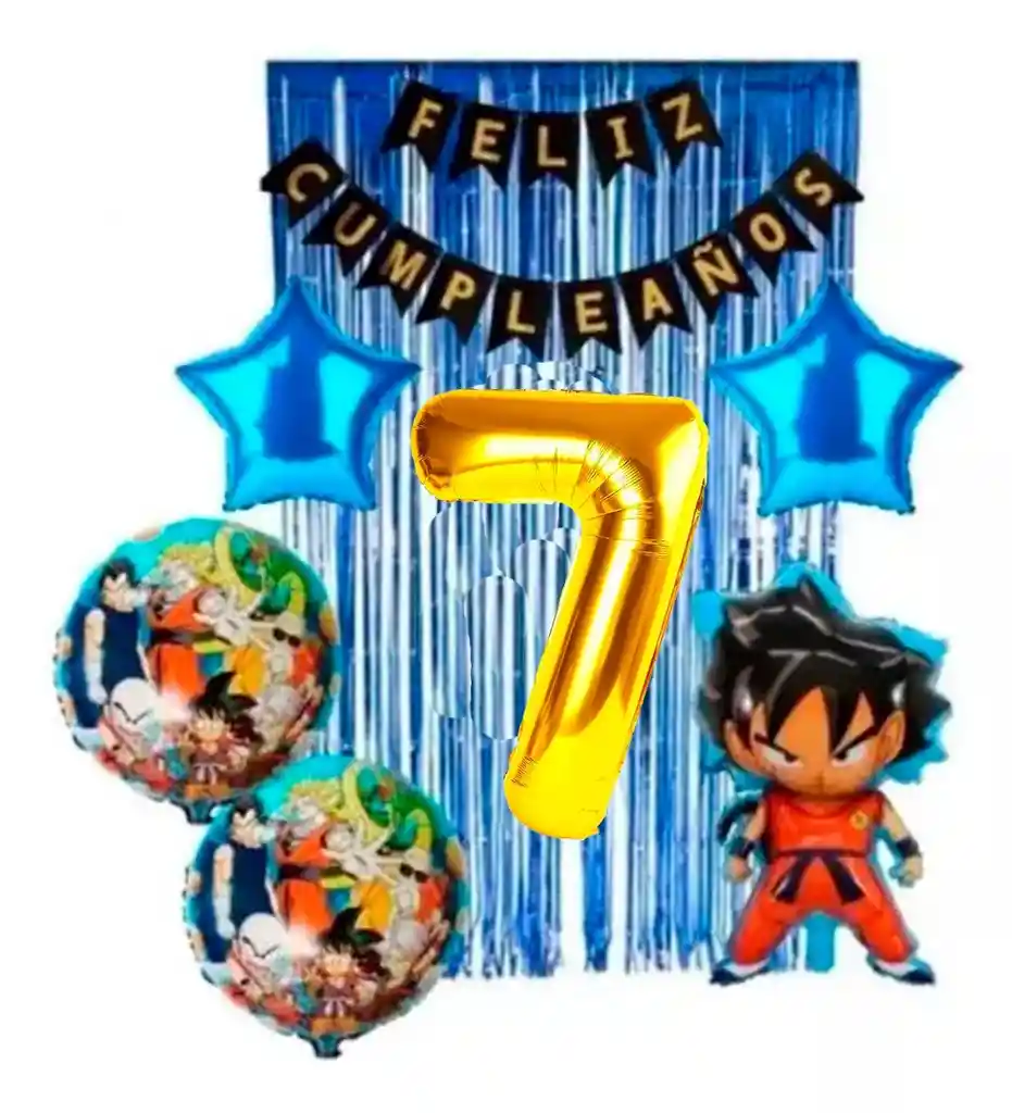 Kit Decoración Globos Dragon Ball Azul Cortina Número # 7