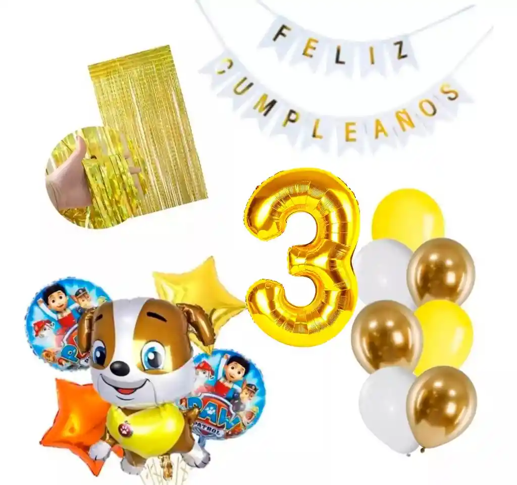 Kit Globos Decoracion Patrulla Canina Rubble Dorado # 3