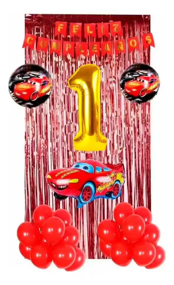 Kit Globos Decoración Cars Carros Rojo Dorado Cortina # 1