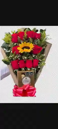 Bouquet Rosas, Girasol Y Chocolates
