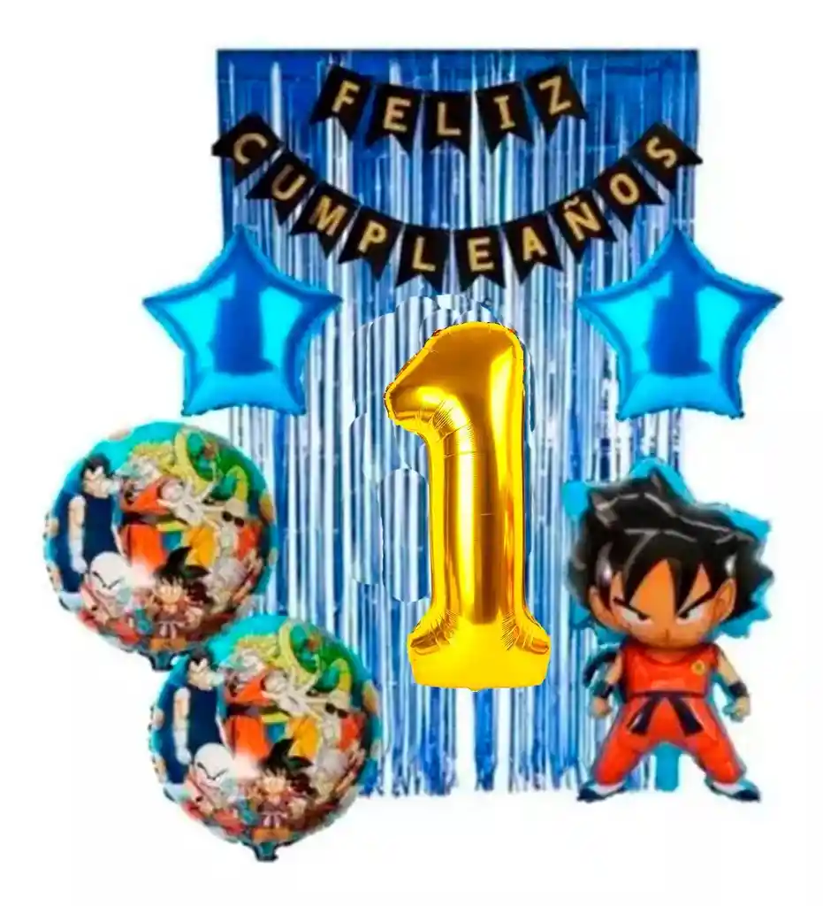 Kit Decoración Globos Dragon Ball Azul Cortina Número # 1