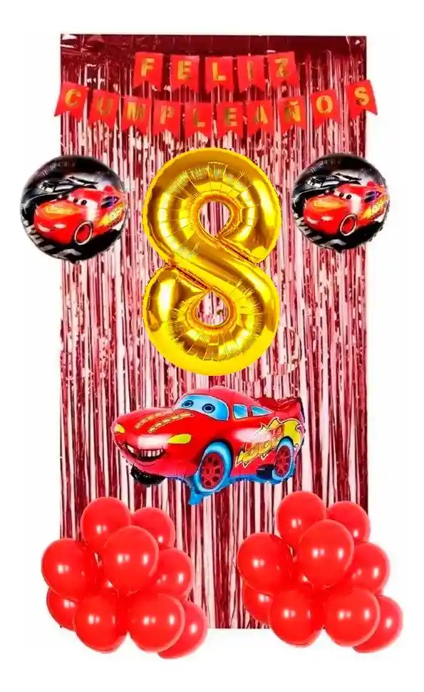 Kit Globos Decoración Cars Carros Rojo Dorado Cortina # 8