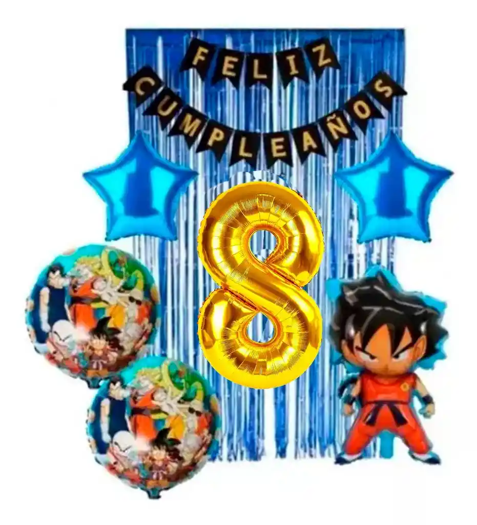 Kit Decoración Globos Dragon Ball Azul Cortina Número # 8