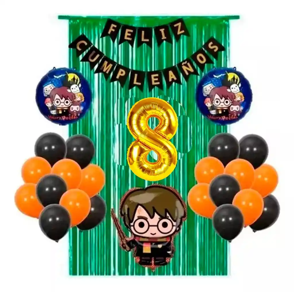 Kit Decoración Harry Potter Cumpleaños Cortina Verde Naranja # 8