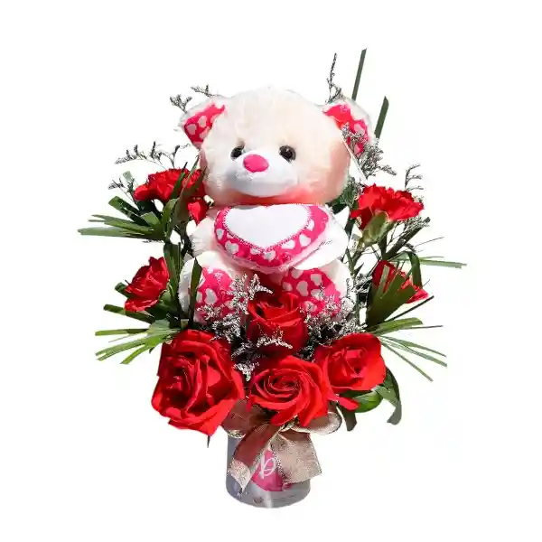 Mug En Rosas Rojas Y Peluche