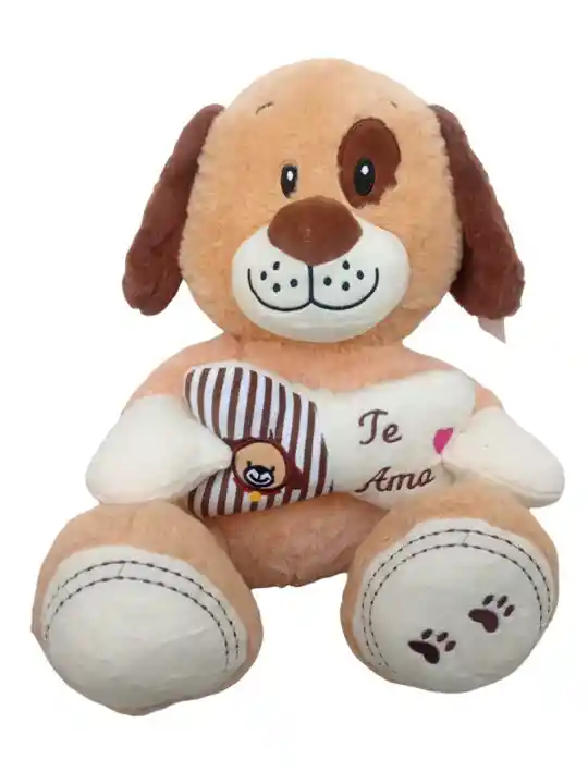 Peluche Perro Beige Con Hueso. 40 Cm. Dice Te Amo Al Oprimir Su Pata Ref P1293-30