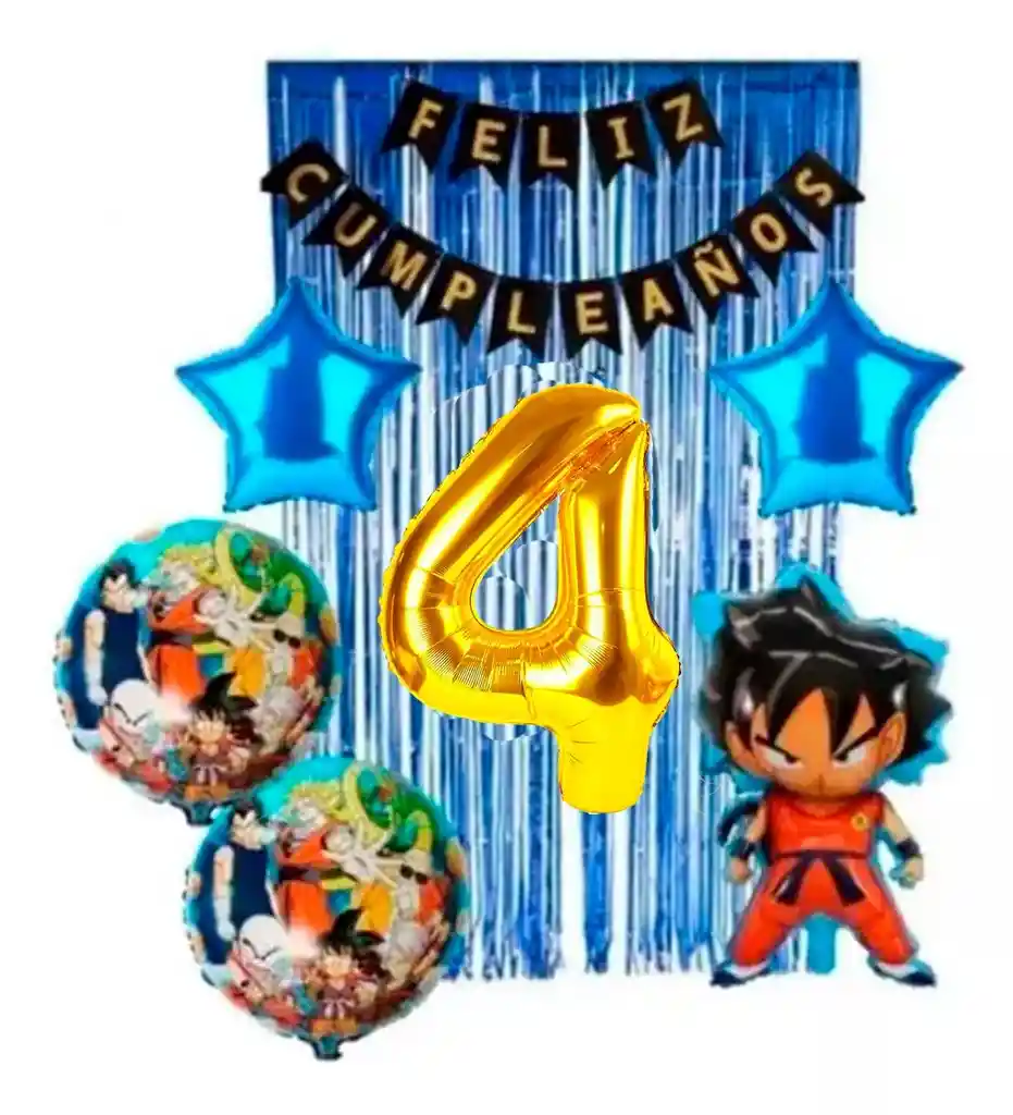 Kit Decoración Globos Dragon Ball Azul Cortina Número # 4