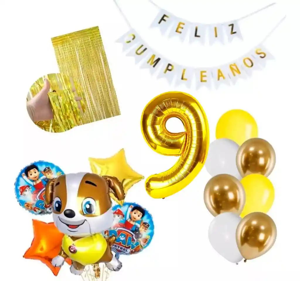 Kit Globos Decoracion Patrulla Canina Rubble Dorado # 9