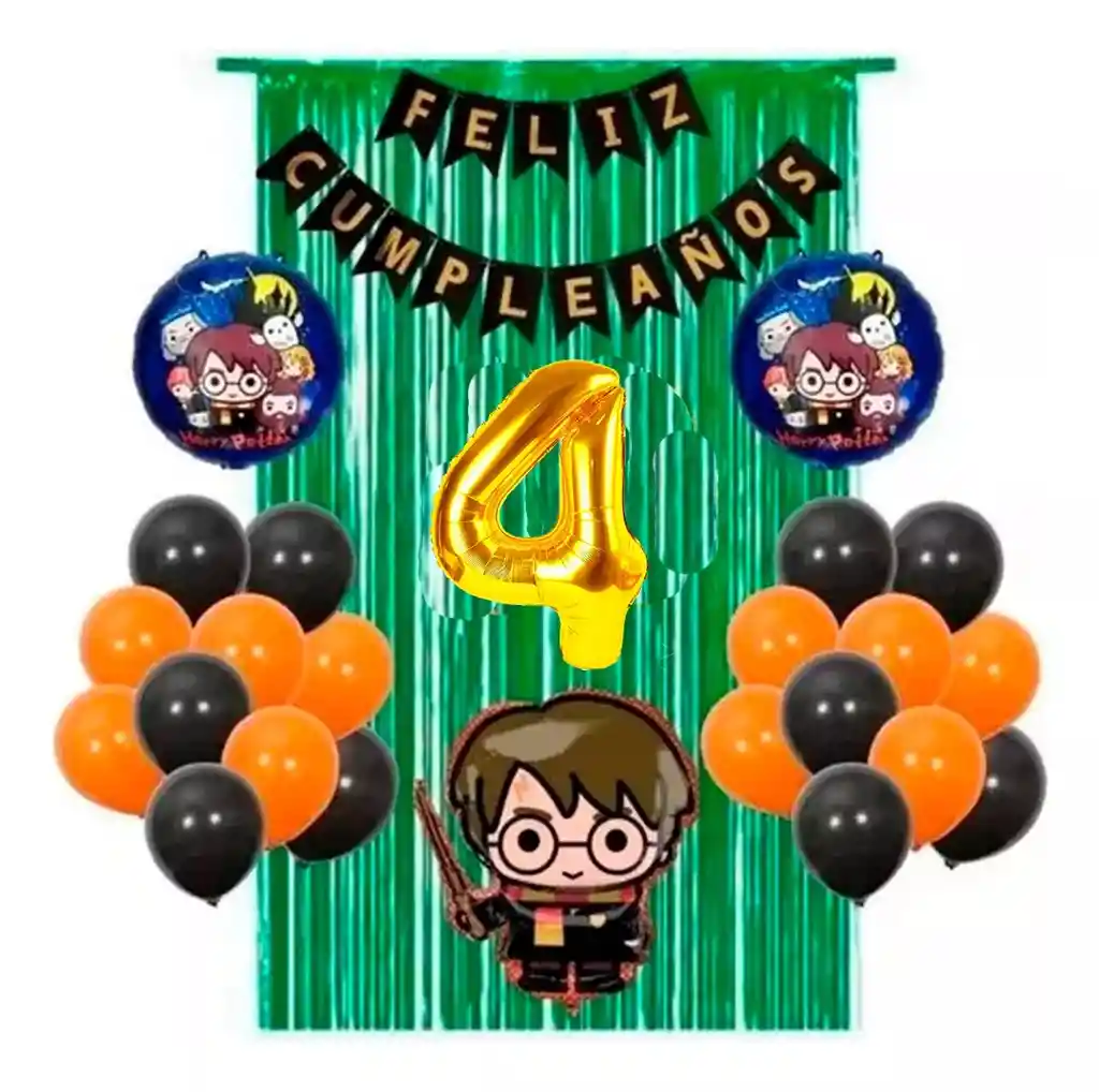 Kit Decoración Harry Potter Cumpleaños Cortina Verde Naranja # 4